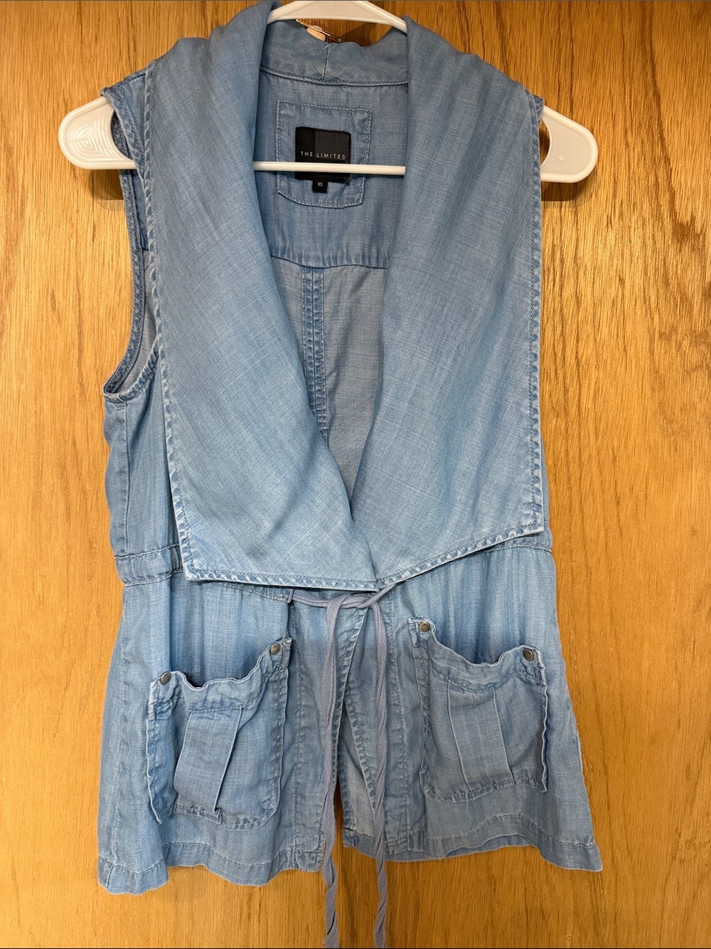 The Limited Light Blue Chambray Draped Shawl-Collar Vest